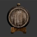 Rustic Vintage Wooden Barrel With Metal Hoops Textured Surface And Stand