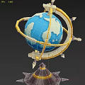Artistic Decorative Ornament Set with Blue Globe Golden Rings and Sturdy Base
