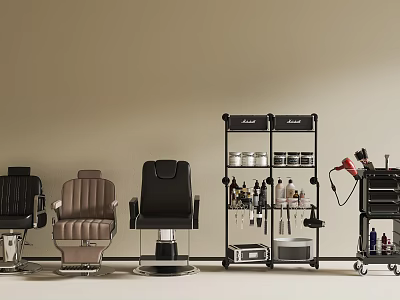Barber Shop Commercial Equipment with Barber Chairs Tool Shelves and Hairdressing Tools 3d model