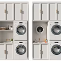 Modern Bathroom Cabinet Rack Featuring Stackable Washer Dryer Storage And Gold Handles 3d model