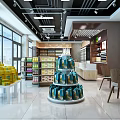 Supermarket General Merchandise Shelves Display Various Products in Bright Spacious Store Layout