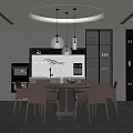 Modern Restaurant Interior With Round Dining Table Pink Chairs Hanging Spherical Pendant Lights Open Design