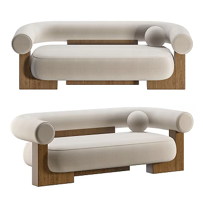 Modern Multi Seat Sofa With Beige Upholstery Rounded Armrests And Wooden Legs 3d model