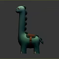 Green Long Necked Cartoon Dinosaur Character With Brown Saddle And 3D Model Design