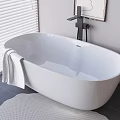 Elegant White Bathtub Interior With Black Faucet White Towel And Window Blinds