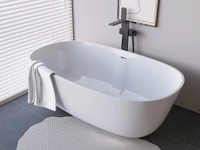 Elegant White Bathtub Interior With Black Faucet White Towel And Window Blinds 3d model