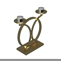 Elegant Golden Metal Decorative Ornament Set With Intersecting Circles Candle Holders And Trays