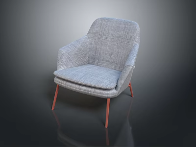 Modern Gray Fabric Armchair With Red Wooden Legs And Comfortable Design 3d model