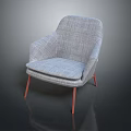 Modern Gray Fabric Armchair With Red Wooden Legs And Comfortable Design
