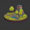 3D Model Scene With Green Trees Gray Tower Small Pond Stones And Circular Base 3d model
