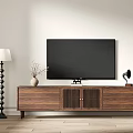 Modern Wooden TV Stand With TV Floor Lamp Vase And Record Player