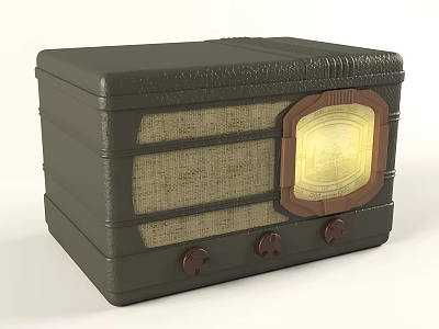 Vintage Retro Radio With Glowing Dial And Brown Knob Design 3d model