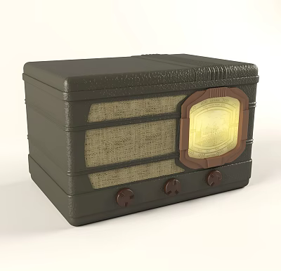 Vintage Retro Radio With Glowing Dial And Brown Knob Design 3d model