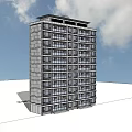 Modern Residential Building Exterior With Balconies Greenery Lawn And People Strolling
