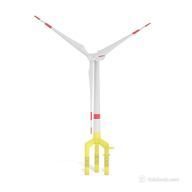 Industrial Wind Turbine With White Blades Yellow Support Structure And Red Accents 3d model 