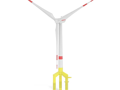 Industrial Wind Turbine With White Blades Yellow Support Structure And Red Accents 3d model