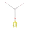 Industrial Wind Turbine With White Blades Yellow Support Structure And Red Accents