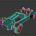 Teal Open Top Vintage Style Two Seater Car With Shiny Body And Stylish Wheels