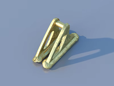Small Golden Metal Clamp With Textured Surface On Light Blue Background 3d model