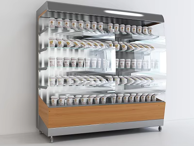 Commercial Display Freezer with Glass Door and Multi Layer Shelves Filled with Dairy Products 3d model