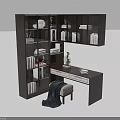Minimalist Desk Interior With Wall Bookshelf Books Sculpture Lamp Stool And Blanket