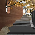 Modern Building Facade Design With Glass Curtain Walls Lush Greenery And Landscaped Pathways