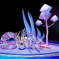Abstract 3D Art With Vibrant Geometric Shapes Coral Structures And Glowing Orbs