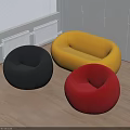 Modern Round Sofa Set With Black Yellow Red Colors In Living Room Interior