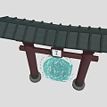Traditional Entrance Gate With Black Tile Roof Red Pillars White Plaque And Circular Blue Ornament