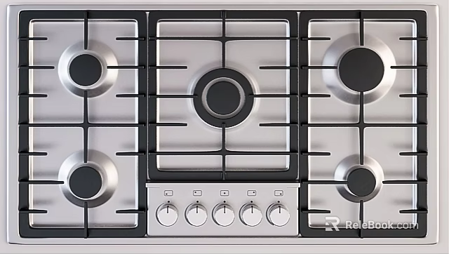 Stainless Steel Gas Cooktop With Multiple Burners And Control Knobs Kitchen Appliance 3d model 