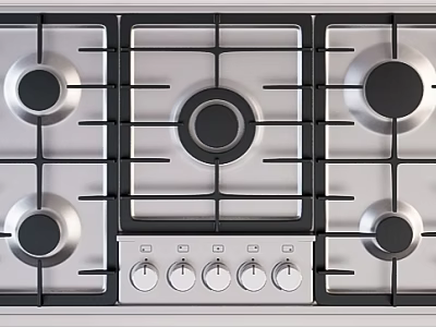 Stainless Steel Gas Cooktop With Multiple Burners And Control Knobs Kitchen Appliance 3d model