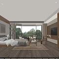 Hotel Guest Room Interior Featuring Wooden Furniture TV Decorative Painting Comfortable Bed And Chairs