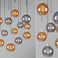 Modern Spherical Transparent And Gold Chandeliers Hanging On White Background 3d model