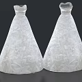 Elegant White Wedding Dresses Featuring Intricate Floral Patterns And Classic Design 3d model