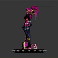 Pink Haired Character With Spray Gun On Spiked Base Yellow Logo