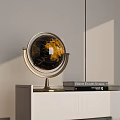Minimalist Modern Decorative Ornament Set With Globe And Books On White Cabinet