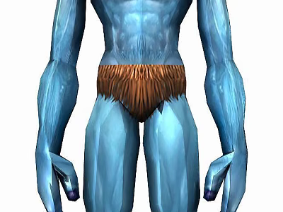 Tech Exhibition Hall Featuring Blue Humanoid Figure With Crystal Texture And Brown Waist Fur 3d model