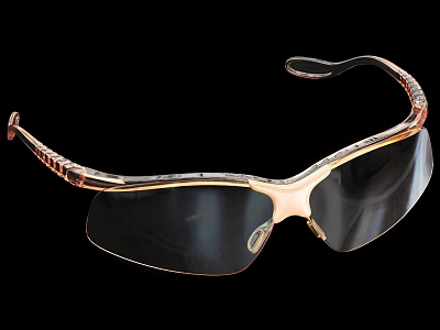 Protective Safety Glasses With Gold Frame And Dark Tinted Lenses 3d model