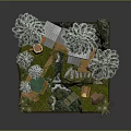 3D Model of Treehouse Scene With Tall Pine Trees Small Waterfall and Wooden Platforms