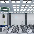 Modern Monitoring Room Interior With Computers Workstations And Large Screen