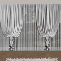 Elegant White Lace Curtains At Window With Intricate Patterns Fringe Tassels And Woven Rug