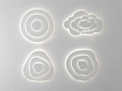 Four Different Shaped Ceiling Lights On White Ceiling With Soft Light 3d model