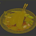 Fried Skewers With Fresh Vegetables Lime Slices And Spices On Dark Stone Plate