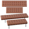 Black Leather Tufted Sofa Bench With Metal Legs And Wooden Frame Design