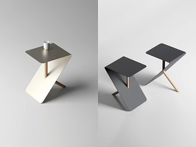 Modern Side Table With Z Shaped Frame And Wooden Legs In Different Colors 3d model