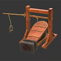 Cartoon Scene Of Orange Wooden Guillotine With Frame Inclined Platform And Hanging Metal Part