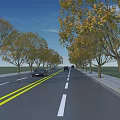 Municipal Road With Two Way Lanes Yellow Lines Trees And Cars On Clear Day