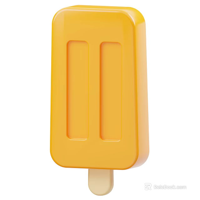 Delicious Yellow Popsicle With Two Rectangular Grooves And Wooden Stick 3d model 