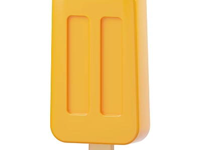 Delicious Yellow Popsicle With Two Rectangular Grooves And Wooden Stick 3d model