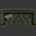 Green Leather Sofa Bench With Red Wooden Armrests Tufted Details And Light Cushion